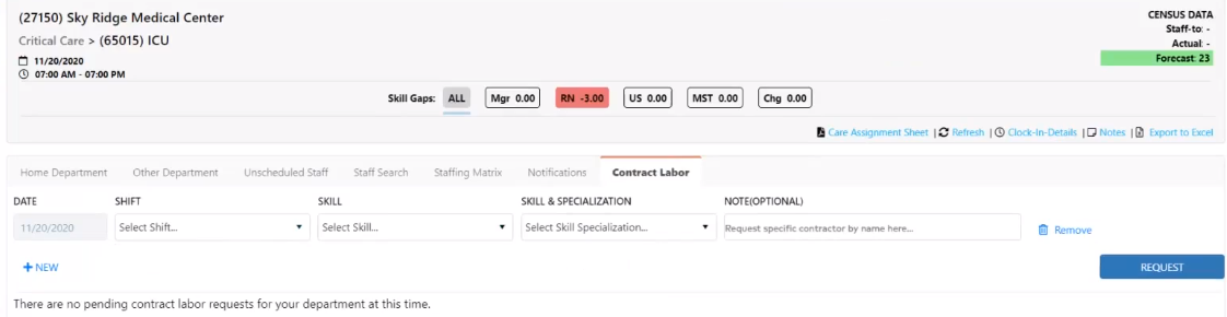 Resource Assignments > Contract Labor Tab